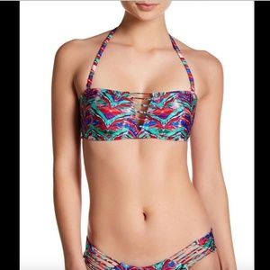 NWT! Luli Fama Strappy V Cut Out‎ Print Bandeau Top